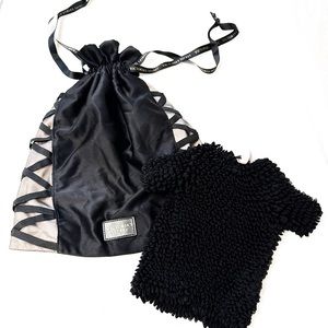 VICTORIA’S SECRET Bundle Black Stretch Krinkle Top New! One Size & Satin Bag